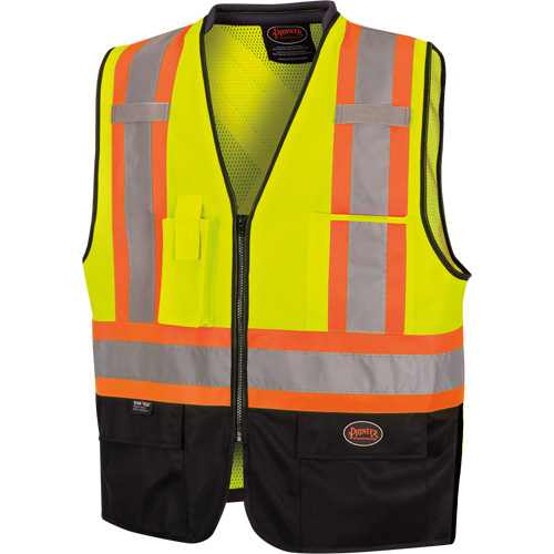 6895 High-Visibility Zip Front Bi-Colour Safety Vest, Black/High Visibility Lime-Yellow, Medium/Small, Polyester