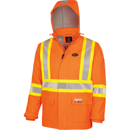 5884 Flash-Gard® FR/Arc-Rated Waterproof Jacket with Hood, Medium, High Visibility Orange, 51 cal/cm²
