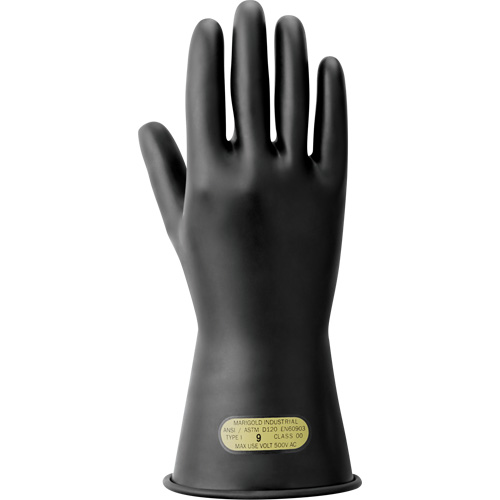 Electrical Insulating Gloves, ASTM Class 00, Size 9, 11" L