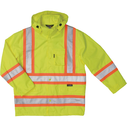 Ripstop Safety Rain Jacket, Polyester, Small, High Visibility Lime-Yellow
