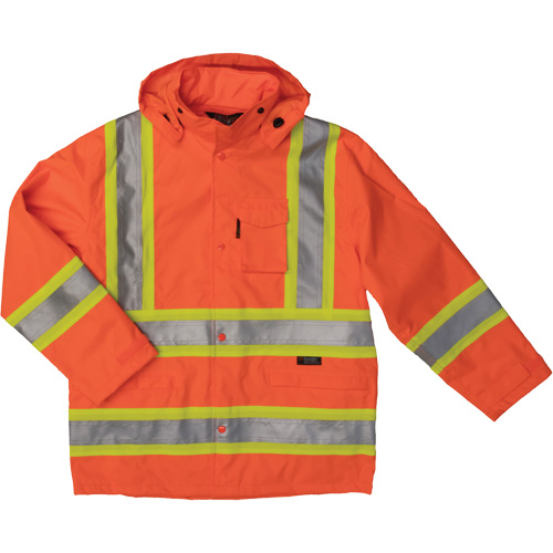 Ripstop Safety Rain Jacket, Polyester, 4X-Large, High Visibility Orange