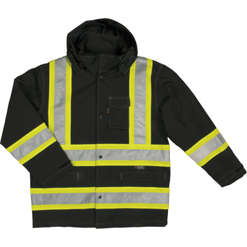 Ripstop Safety Rain Jacket, Polyester, Large, Black