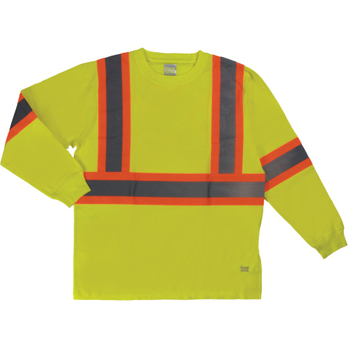 Long Sleeve Safety T-Shirt, Cotton, 4X-Large, High Visibility Lime-Yellow