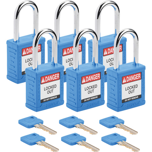 Velocity™ Lockout Padlocks, Blue, Keyed Different, Nylon, 1-1/2" Width
