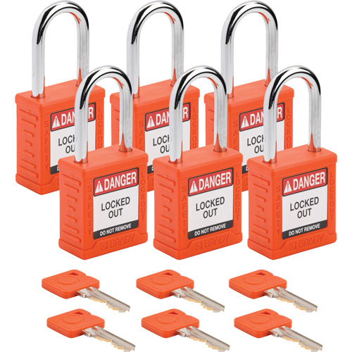 Velocity™ Lockout Padlocks, Orange, Keyed Different, Nylon, 1-1/2" Width