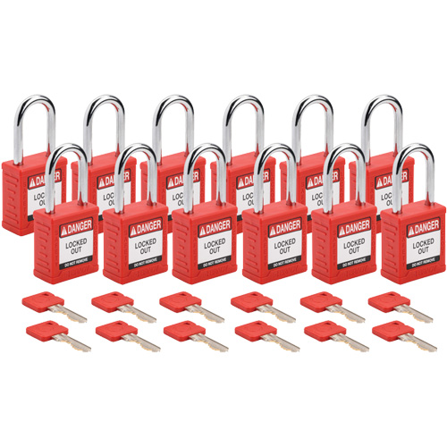 Velocity™ Lockout Padlocks, Red, Keyed Alike, Nylon, 1-1/2" Width