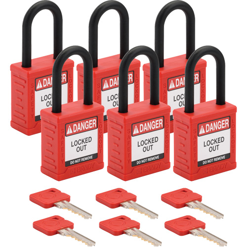 Velocity™ Lockout Padlocks, Red, Keyed Alike, Nylon, 1-1/2" Width