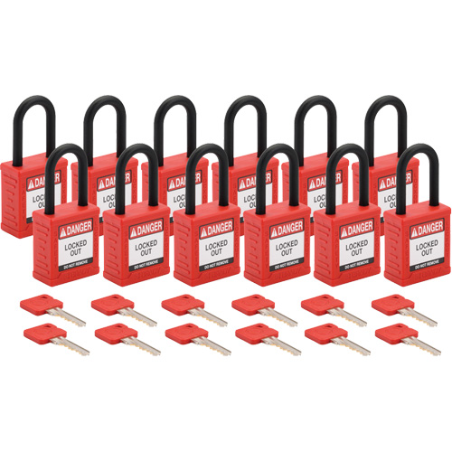 Velocity™ Lockout Padlocks, Red, Keyed Alike, Nylon, 1-1/2" Width
