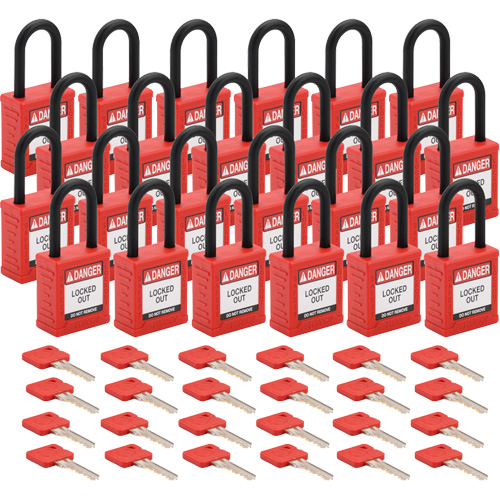 Velocity™ Lockout Padlocks, Red, Keyed Alike, Nylon, 1-1/2" Width