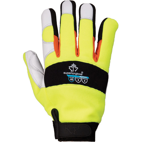 ClutchGear® High-Visibility Mechanic's Gloves, Grain Goatskin Palm, Size Small