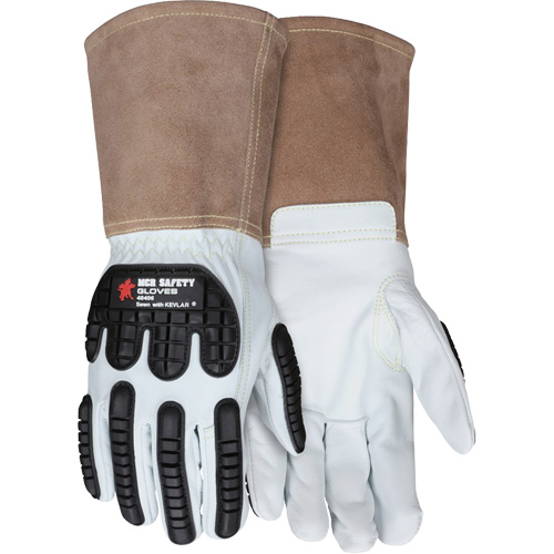 Leather Welding Work Gloves, Large, Goatskin Palm, Gauntlet Cuff