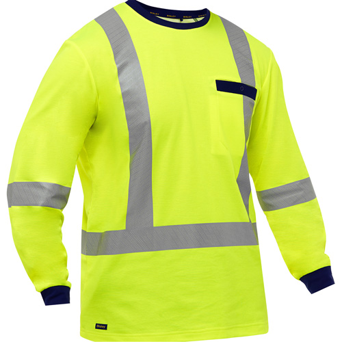Bisley® X-Back Long Sleeve Shirt, Poly-Cotton, X-Large, High Visibility Lime-Yellow