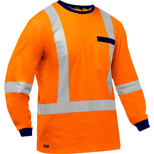 Bisley® X-Back Long Sleeve Shirt, Poly-Cotton, Large, High Visibility Orange