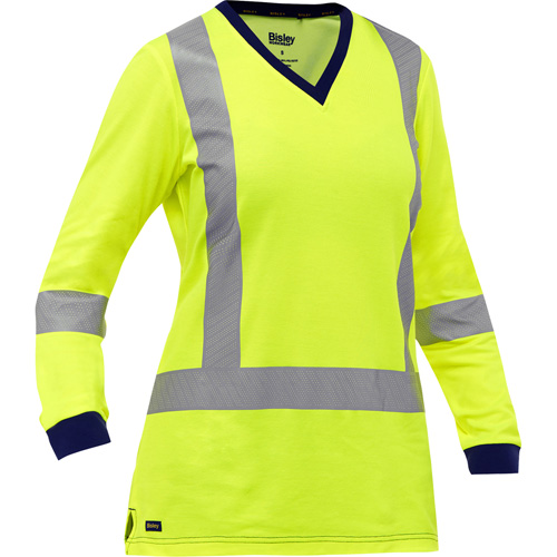 Bisley® Women's X-Back Long Sleeve Shirt, Poly-Cotton, 3X-Large, High Visibility Lime-Yellow