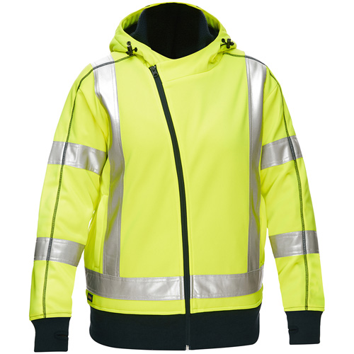 Bisley® X-Back Women's Contoured Full Zip Hooded Sweatshirt with Sherpa Lining, Large, High Visibility Lime-Yellow