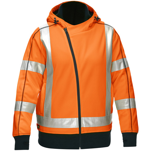 Bisley® X-Back Women's Contoured Full Zip Hooded Sweatshirt with Sherpa Lining, Small, High Visibility Orange