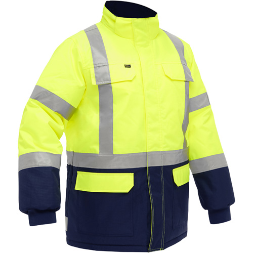 Bisley® X-Back Extreme Cold Jacket with Navy Bottom, Polyester, High Visibility Lime-Yellow, 4X-Large