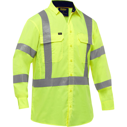 Bisley® X-Back Long Sleeve Work Shirt with X-Airflow™, Poly-Cotton, 3X-Large, High Visibility Lime-Yellow
