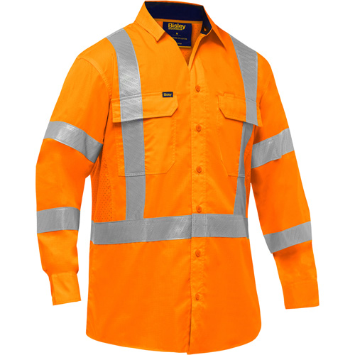 Bisley® X-Back Long Sleeve Work Shirt with X-Airflow™, Poly-Cotton, 4X-Large, High Visibility Orange