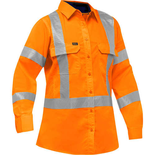 Bisley® X-Back Women's Long Sleeve Work Shirt with X-Airflow™, Poly-Cotton, Large, High Visibility Orange