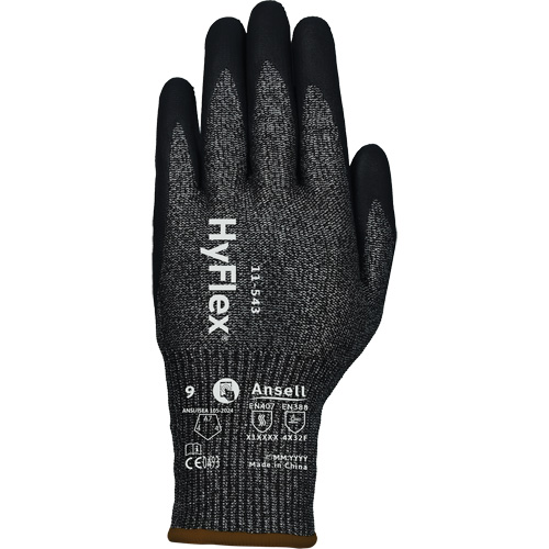 HyFlex® 11-543 Cut Resistant Gloves, 9, 13 Gauge, Nitrile Coated, ASTM ANSI Level A7/EN 388 Level F