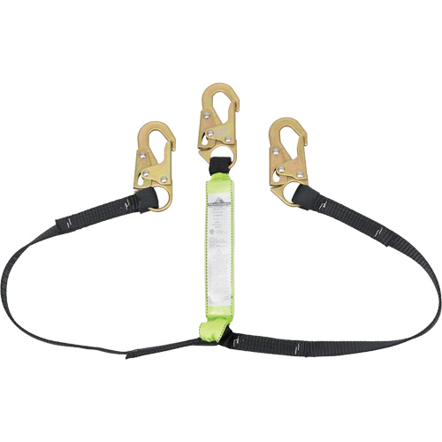 SA-64000-4 Shock Absorbing Lanyard, 4', Snap Hook Center, Snap Hook Leg Ends, Polyester