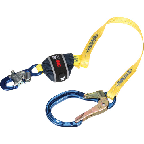Web Shock-Absorbing Lanyard, 4', Rebar Hook Center, Snap Hook Leg Ends, Polyester