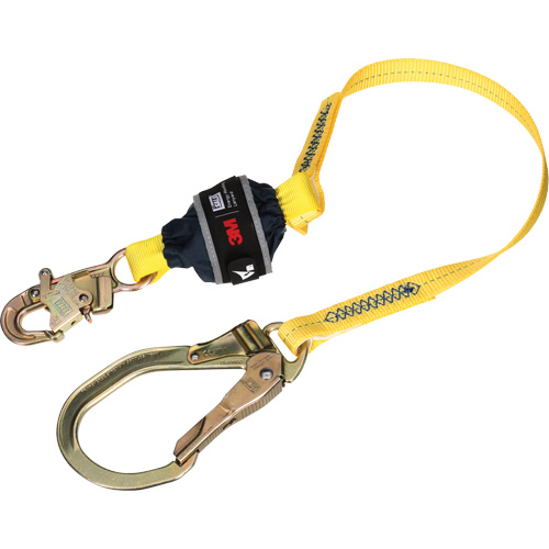 Web Shock-Absorbing Lanyard, 4', Rebar Hook Center, Snap Hook Leg Ends, Polyester