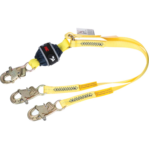 Twin-Leg Web Shock-Absorbing Lanyard, 4', Snap Hook Center, Snap Hook Leg Ends, Polyester