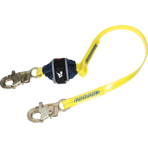 Coated Web Shock-Absorbing Lanyard, 4', Snap Hook Center, Snap Hook Leg Ends