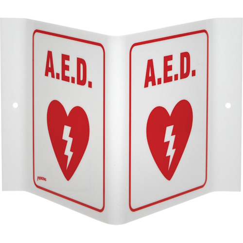 "A.E.D." V-Style Sign, 6" x 9", Acrylic, English with Pictogram