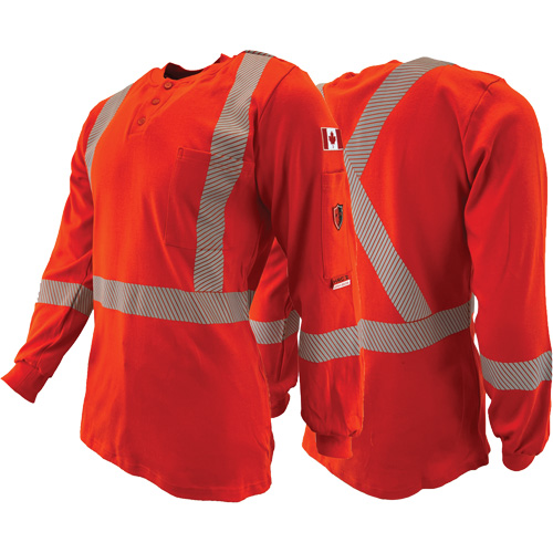 Atlas Guardian® FR/AR Henley Shirts with 2" Striping, Medium, High Visibility Orange