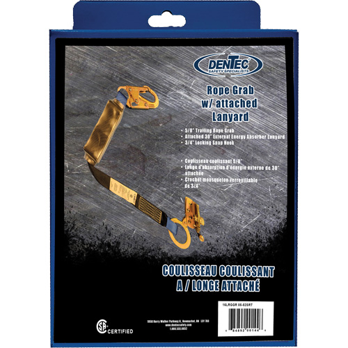 Trailing Rope Grab with Attached Shock Pack Lanyard in Retail Box, 2', Snap Hook Center, Snap Hook Leg Ends, Polyester
