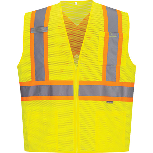 Contrast-Striped Safety Vest, High Visibility Lime-Yellow, 3X-Large, Polyester