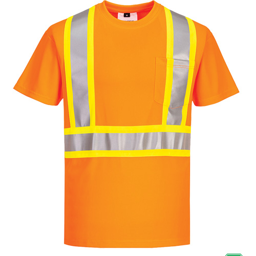 Contrast-Striped Safety T-Shirt, Polyester, 2X-Large, High Visibility Orange