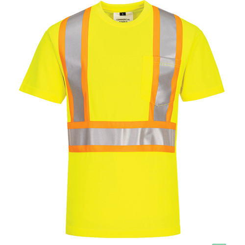Contrast-Striped Safety T-Shirt, Polyester, 5X-Large, High Visibility Lime-Yellow