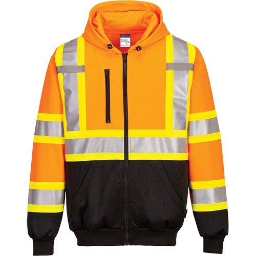 Contrast-Striped Safety Hoodie, Large, Black/High Visibility Orange