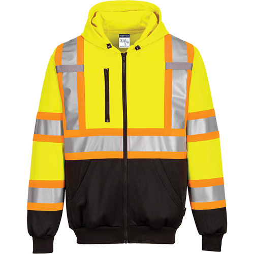 Contrast-Striped Safety Hoodie, 4X-Large, Black/High Visibility Lime-Yellow