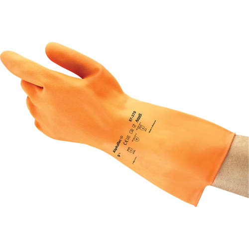 ALPHATEC® 87-320 Gloves, Size 8, 11.8" L, Rubber Latex, Flock-Lined Inner Lining, 18-mil