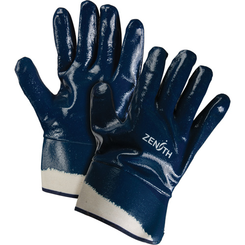 Heavyweight Safety Cuff Gloves, 10/X-Large, Nitrile Coating, Cotton Shell