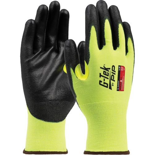 G-Tek® Paradox™ High-Visibility Seamless Knit Blended Gloves, 2X-Small, 21 Gauge, Polyurethane Coated, ASTM ANSI Level A4