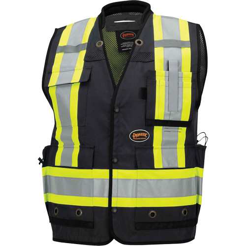 6679 High-Visibility Antimicrobial Mesh-Back Surveyor Vest, Black, Medium, Polyester