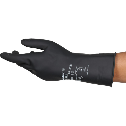 AlphaTec® 87-118 Chemical-Resistance Gloves, Size Small/7, 12.6" L, Rubber Latex, Cotton Inner Lining, 31-mil