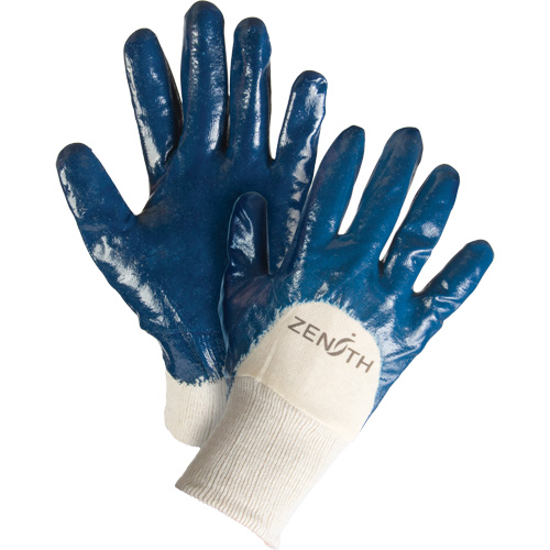 Medium-Weight Interlock Lined Gloves, 9/Large, Nitrile Coating, Cotton Shell
