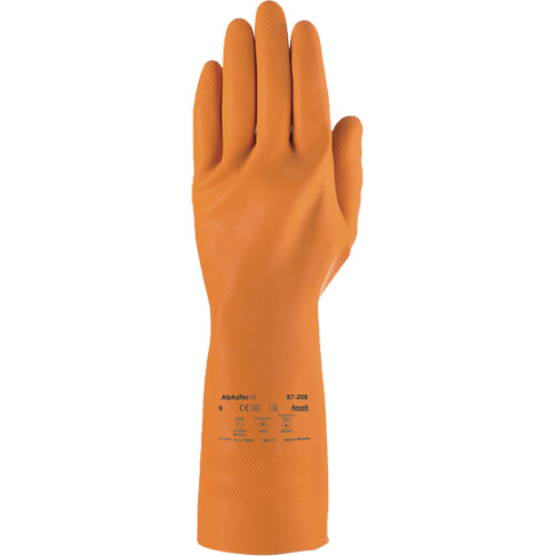 AlphaTec® 87-208 Heavy-Duty Chemical-Resistant Gloves, Size 7, 12.8" L, Rubber Latex, Cotton/Flock-Lined Inner Lining, 29.5-mil