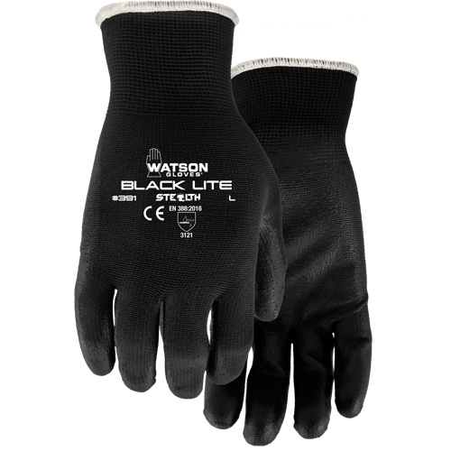 391 Stealth Black Lite Gloves, Large, Polyurethane Coating, Polyester Shell