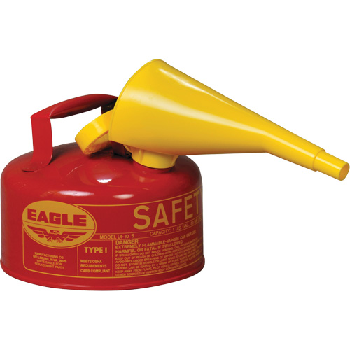 Safety Can for Flammables with Funnel, Type I, Galvanized Steel, 1 US gal., Red, FM Approved/UL/ULC Listed