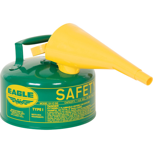 Safety Can for Combustibles with Funnel, Type I, Galvanized Steel, 1 US gal., Green, FM Approved/UL/ULC Listed