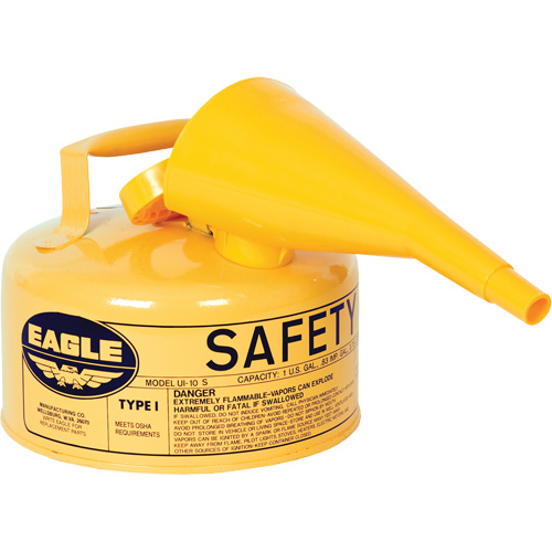 Safety Can for Diesel with Funnel, Type I, Galvanized Steel, 1 US gal., Yellow, FM Approved/UL/ULC Listed