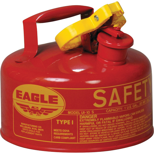 Safety Can for Flammables, Type I, Galvanized Steel, 1 US gal., Red, FM Approved/UL/ULC Listed
